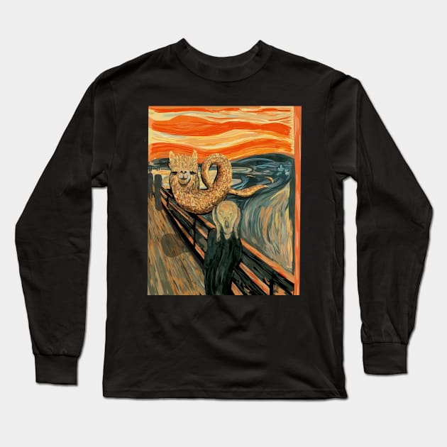 Funny Alpaca Loch Ness Monster The Scream Mashup Cryptid Long Sleeve T-Shirt by Get Hopped Apparel